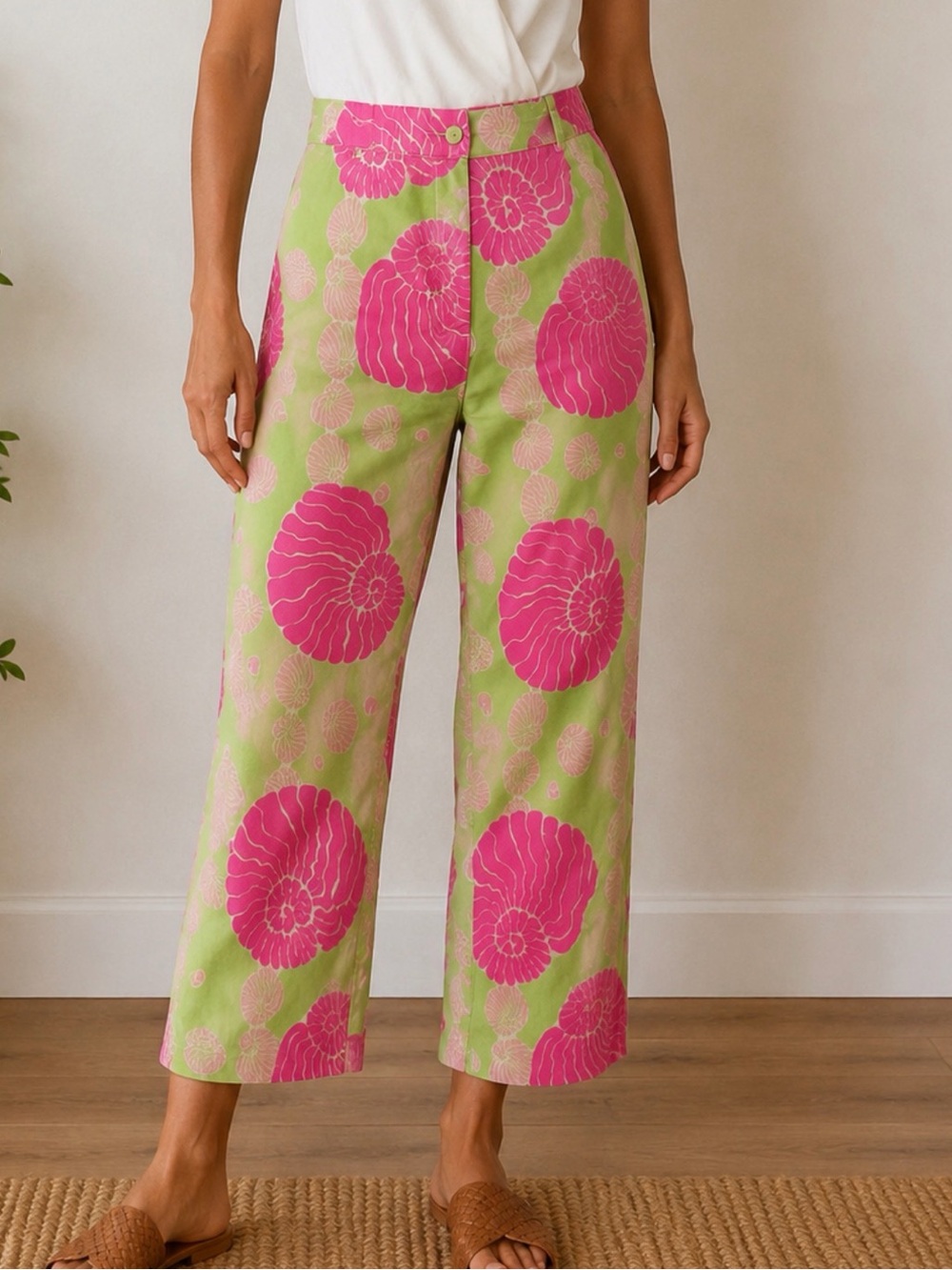 Lilly Pulitzer Pink & Lime Shell-Print Wide-Leg Pants